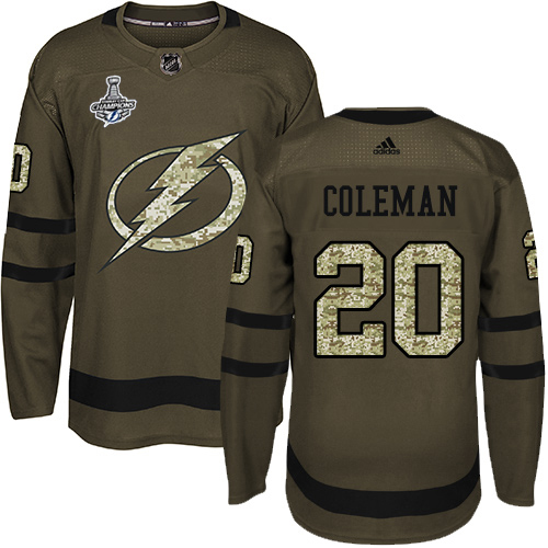 Adidas Tampa Bay Lightning #20 Blake Coleman Green Salute to Service Youth 2020 Stanley Cup Champions Stitched NHL Jersey